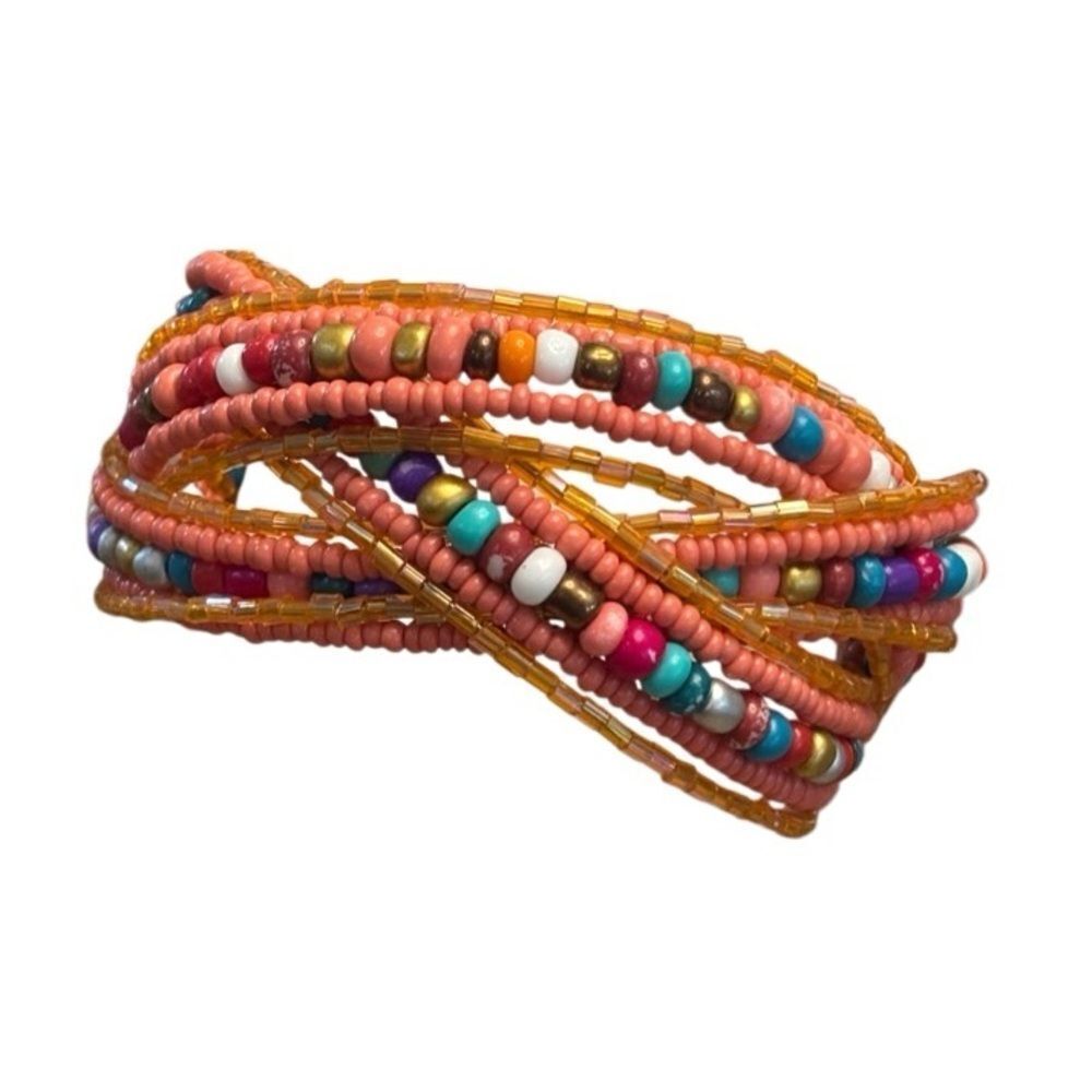 Multicolor Seed Bead Coil Cuff Bracelet Boho Stretch Wrap Bracelet